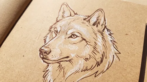 Wolf Head Sketch on Kraft Paper