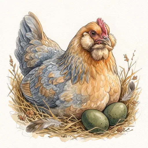 Watercolor Illustration of Olive Egger Hen