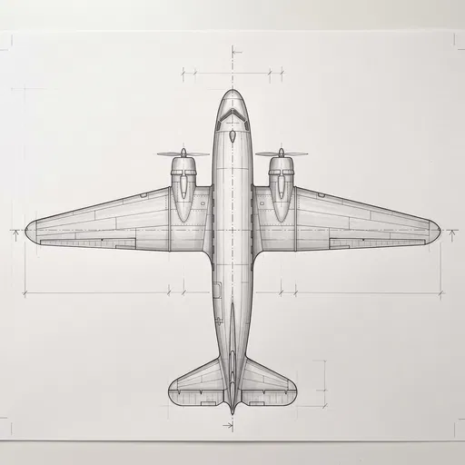 Top-Down Technical Drawing of Vintage Airliner