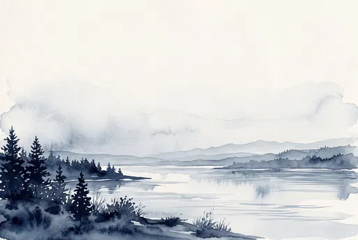 Indigo Watercolor River Landscape Illustration