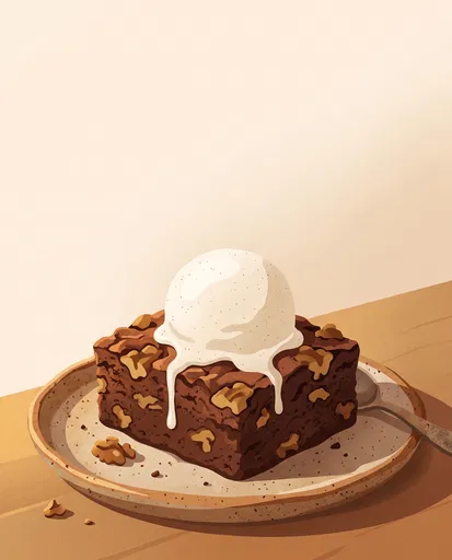 Walnut Brownie With Melting Ice Cream