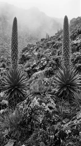 Rock Hyrax Between Giant Lobelia Plants