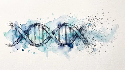 Watercolor and Ink DNA Helix Illustration