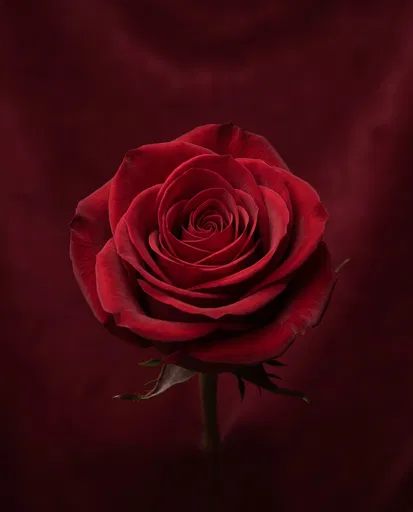 Deep Crimson Rose on Burgundy Backdrop