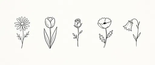 Five Minimalist Line Art Flower Illustrations