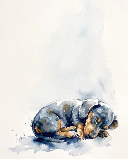Watercolor Sleeping Miniature Dachshund Puppy