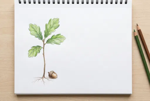 Colored Pencil Sketch of Oak Sapling