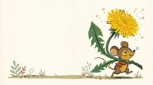 Cute Mouse Carrying Giant Yellow Dandelion