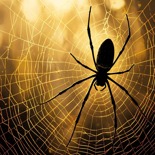 Golden Backlit Silhouette of Orb-Weaver Spider