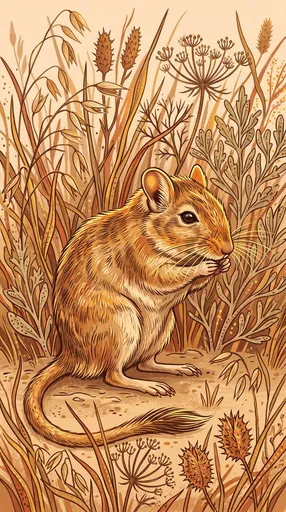 Desert Gerbil in Steppe Grasses Illustration