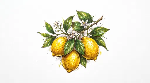 Marker and Ink Lemon Branch Illustration
