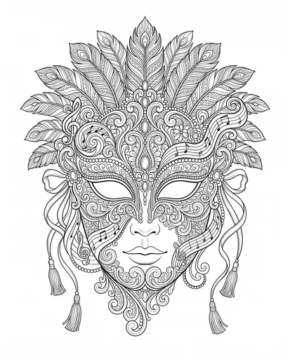 Ornate Venetian Carnival Mask Coloring Page