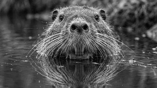 Black and White Coypu Water Portrait