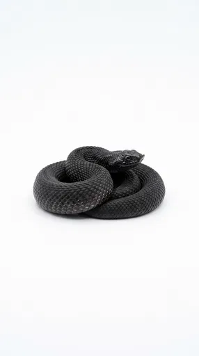 Coiled Black Hognose Snake on White
