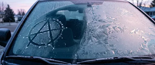 Anarchy Symbol Traced on Frosted Windshield