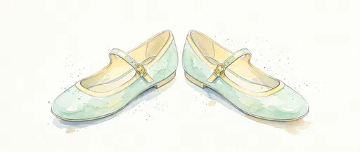 Watercolor Mint and Yellow Mary Jane Flats