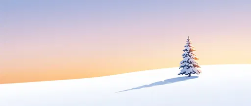 Solitary Snowy Pine Tree at Sunset