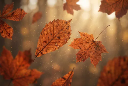Floating Autumn Chestnut and Maple Leaves