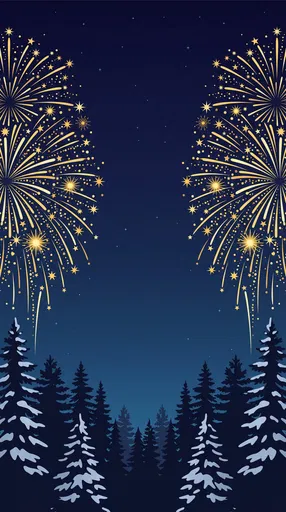 Golden Fireworks Over Winter Forest Illustration