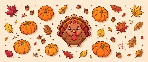 Cute Cartoon Turkey Autumn Banner Illustration