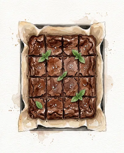Watercolor Illustration of Sliced Chocolate Brownies