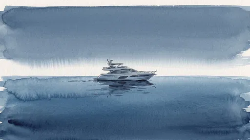 Blue Wash and Ink Motor Yacht Illustration