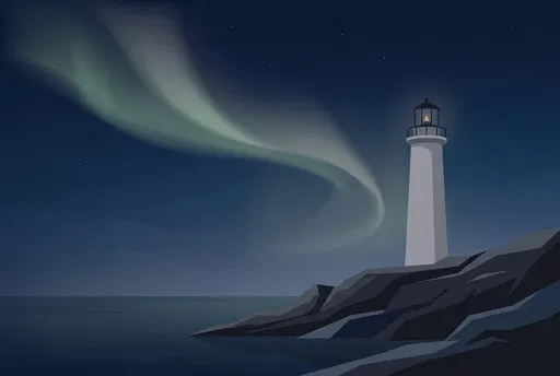 Minimalist Lighthouse Under Northern Lights
