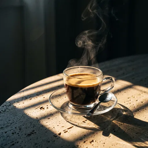 Steaming Espresso Cup in Morning Sunlight