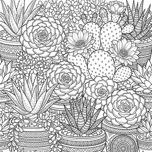 Succulent Garden Adult Coloring Page
