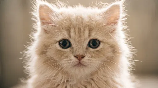 Close-Up Portrait of Fluffy Cream Kitten