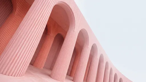 Pastel Pink Fluted Concrete Arched Colonnade