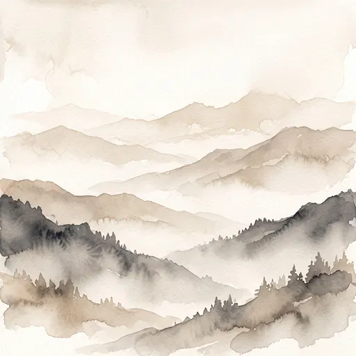 Neutral Watercolor Layered Mountain Landscape Illustration