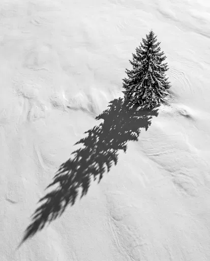 Lone Pine Tree Casting Long Shadow
