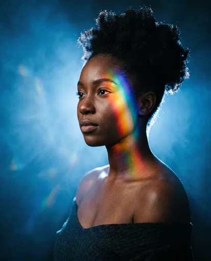 Studio Portrait with Rainbow Light Projection