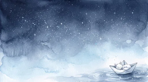 Sleeping White Fox in Paper Boat Watercolor