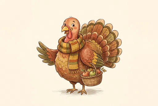 Cheerful Autumn Turkey with Apple Basket