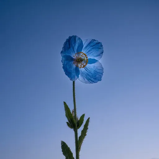 Solitary Blue Poppy Against Twilight Sky