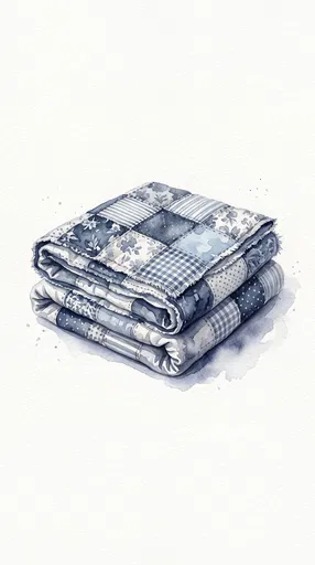 Blue Patchwork Quilt Watercolor Illustration