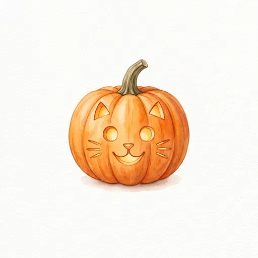 Watercolor Cat Face Jack-o'-Lantern Illustration