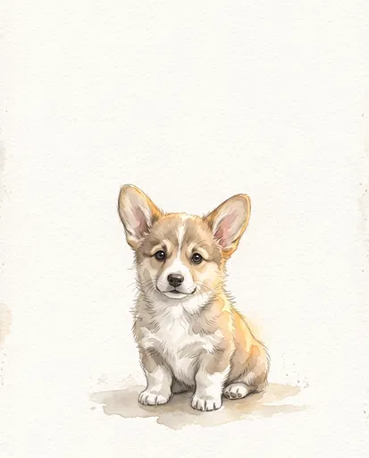 Watercolor Corgi Puppy Illustration with Copy Space