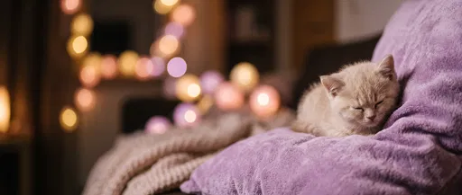 Sleeping Cream Kitten on Lavender Blanket