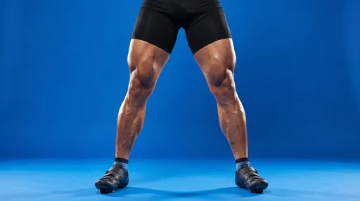 Muscular Cyclist Legs on Blue Backdrop
