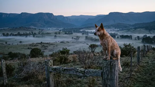 Red Cattle Dog on Wooden Fence Post