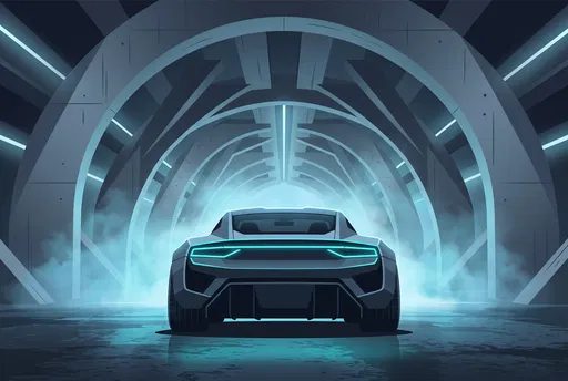 Futuristic Sports Car in Glowing Tunnel