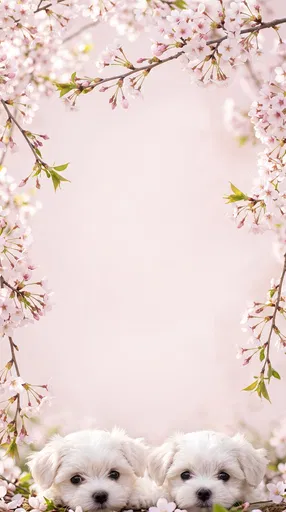 Maltese Puppies Cherry Blossom Frame