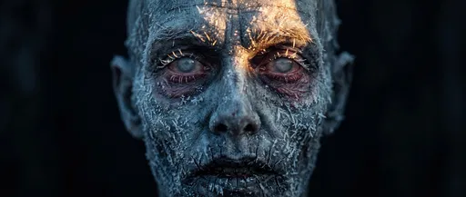 Frostbitten Undead Face in Macro Close-Up