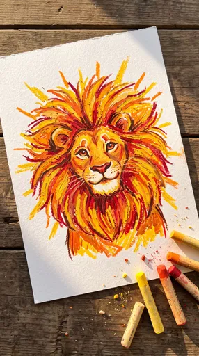 Vibrant Oil Pastel Lion Drawing