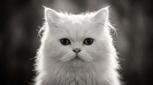 Monochrome Portrait of White Persian Cat