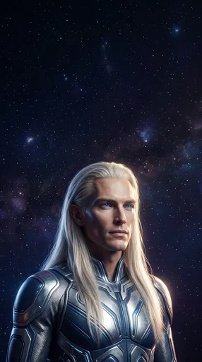 Futuristic Nordic Alien Against Starry Sky