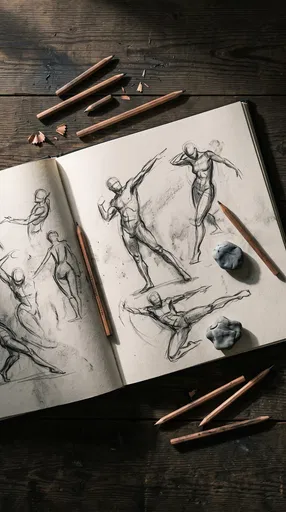 Open Sketchbook With Figure Pose Drawings